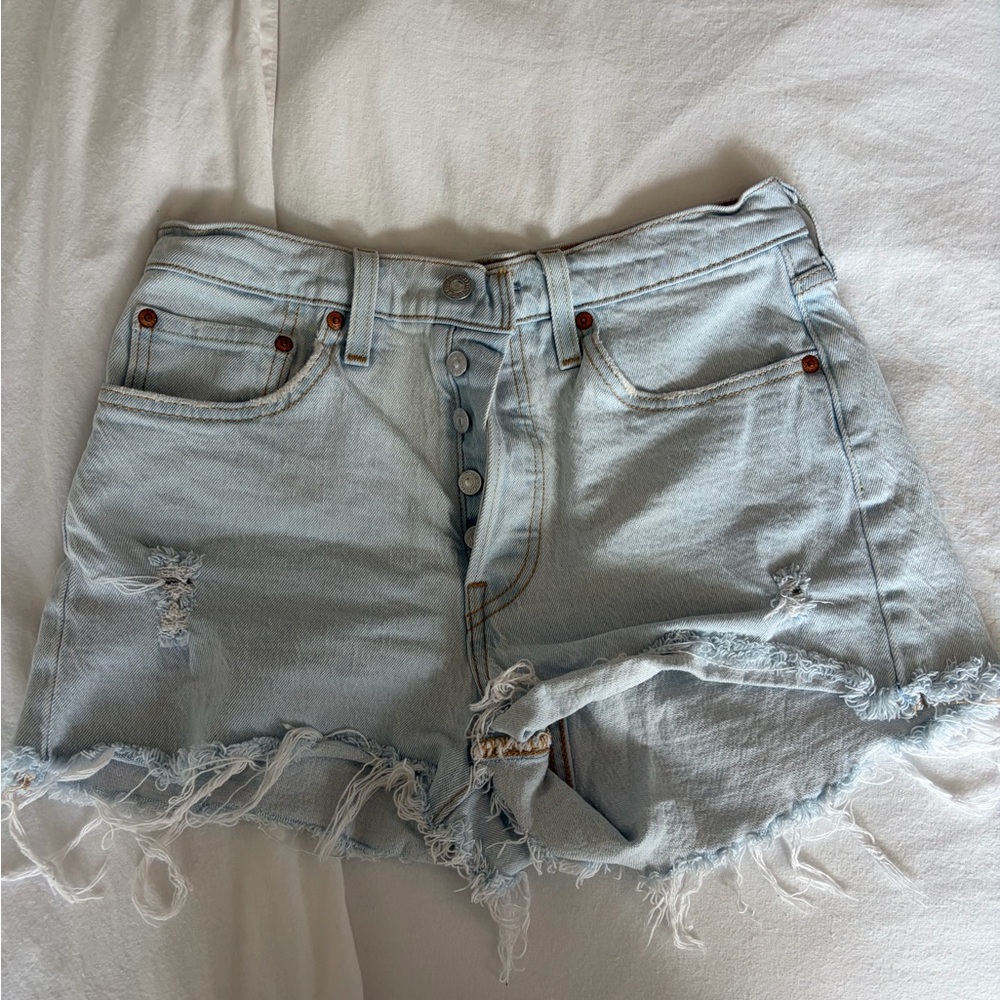 Light Blue Distressed Denim Shorts